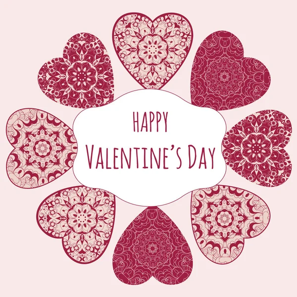 Tarjeta de felicitación de San Valentín decorativa con corazones florales adornados. Ilustración vectorial EPS 10 . — Vector de stock