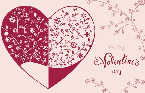 Coração ornamentado floral bonito. Cartão Valentine. Ilustração vetorial EPS10 . — Vetor de Stock