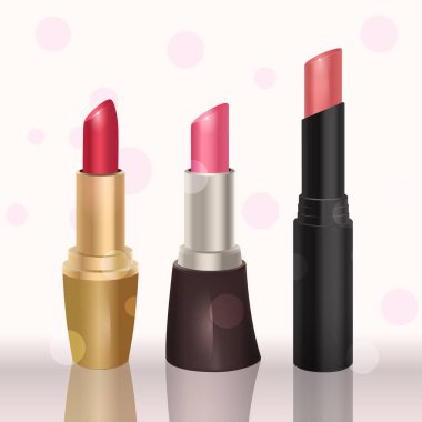 Makyaj renkli ruj, ruj renk örnekleri katalog şablonu için ayarlayın. Vektör çizim Eps 10.