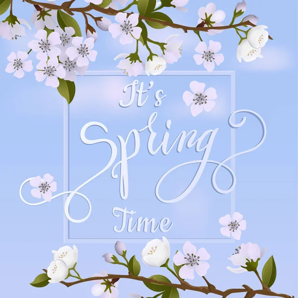 Árvore de flor e primavera Lettering. Ilustração vetorial EPS10 —  Vetores de Stock