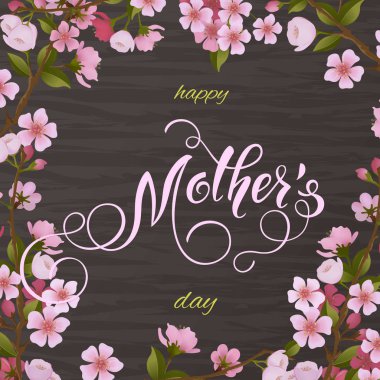 Anneler Günü tebrik kartı. Çiçeği ağaç arka plan, Bahar tatili. Vektör çizim Eps10