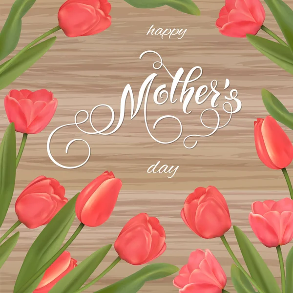 Mothers Day greeting card. Tulips background, spring holidays. Vector Illustration EPS10
