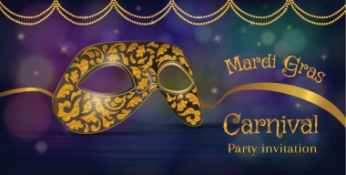 Vektör karnaval maskesi parlak doku ile. Davetiye kartı, Hoşgeldiniz carnival için. Vektör çizim Eps 10.
