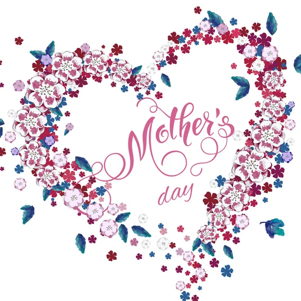 Floral heart, Mothers Day belettering. Lente feestdagen. Vector illustratie Eps10. — Stockvector