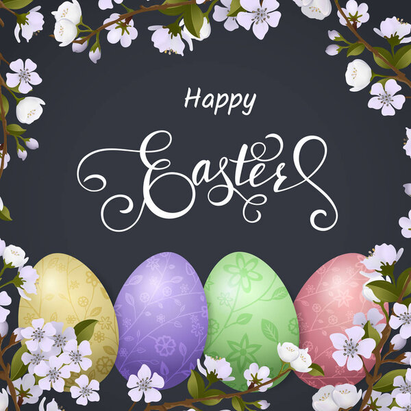 С праздником Пасхи, пряники в форме яиц. Весенние праздники, пасхальный фон. Векторная иллюстрация EPS10
.