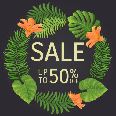 Yazı yaz. Tropikal palmiye arka plan bırakır. Vektör çizim Eps10.