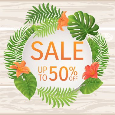 Yazı yaz. Tropikal palmiye arka plan bırakır. Vektör çizim Eps10.