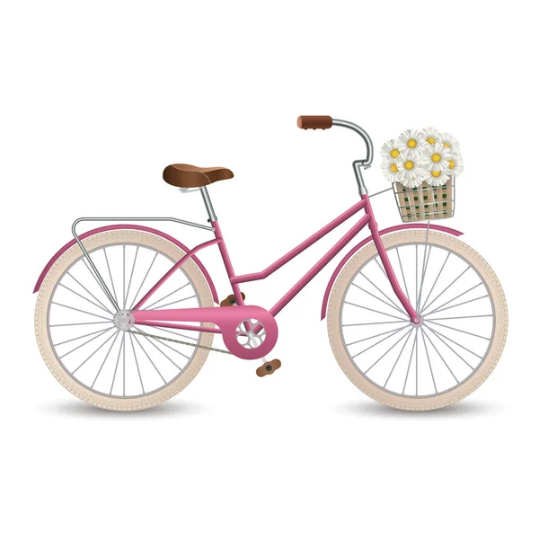 Bici retrò con cesto di fiori. Stile di vita sano, fitness. Illustrazione vettoriale EPS10 . — Vettoriale Stock