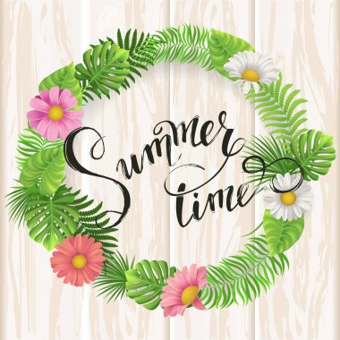 Yazı yaz. Tropikal palmiye arka plan bırakır. Vektör çizim Eps10.