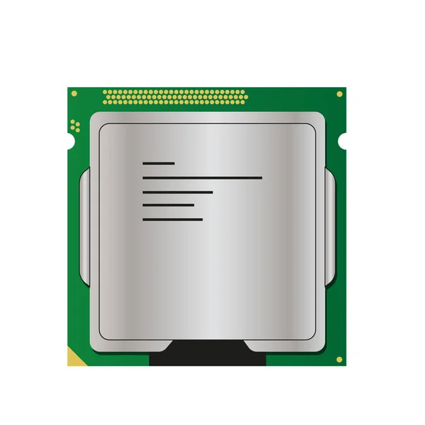 Plochý stříbrný, zlatý a zelený procesor pro počítač — Stockový vektor