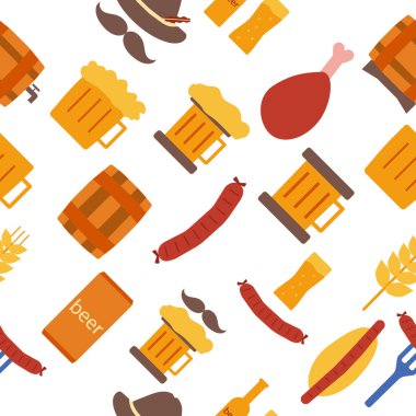 Octoberfest simgeler ve desenler düz stil. Vektör çizim Eps10.