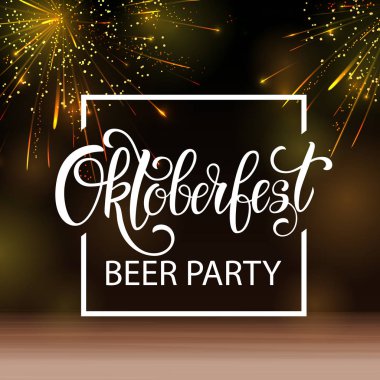 Oktoberfest yazı, bir bardak bira. Sonbahar tatil. Vektör çizim Eps10.