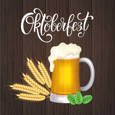 Oktoberfest yazı, bir bardak bira. Sonbahar tatil. Vektör çizim Eps10.