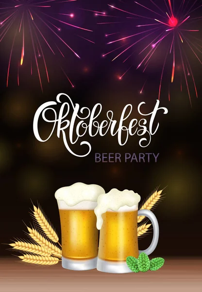 Letras del Oktoberfest, un vaso de cerveza. Vacaciones de otoño. Ilustración vectorial EPS10 . — Vector de stock