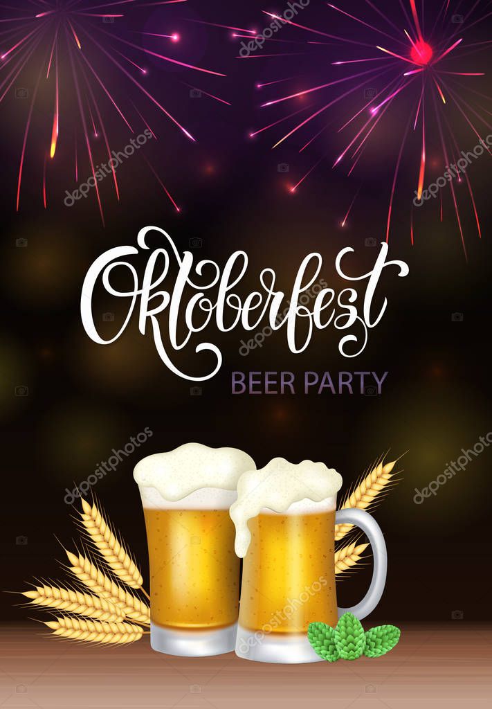 Oktoberfest lettering, a glass of beer. Autumn holidays. Vector illustration EPS10.
