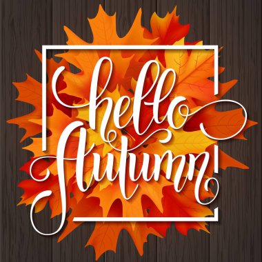 Sonbahar elle çizilmiş yazı. Arka plan yaprak. Vektör çizim Eps10.