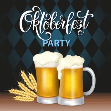 Oktoberfest yazı, bir bardak bira. Sonbahar tatil. Vektör çizim Eps10.