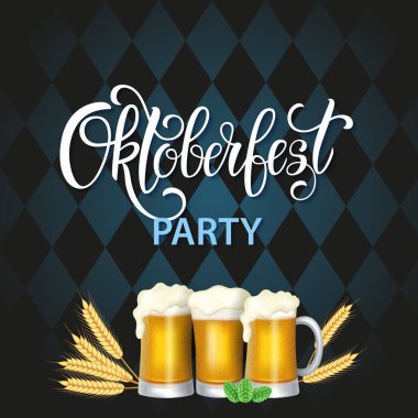 Oktoberfest yazı, bir bardak bira. Sonbahar tatil. Vektör çizim Eps10.