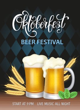 Oktoberfest yazı, bir bardak bira. Sonbahar tatil. Vektör çizim Eps10.