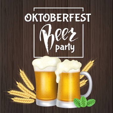 Oktoberfest yazı, bir bardak bira. Sonbahar tatil. Vektör çizim Eps10.