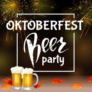 Oktoberfest yazı, bir bardak bira. Sonbahar tatil. Vektör çizim Eps10.