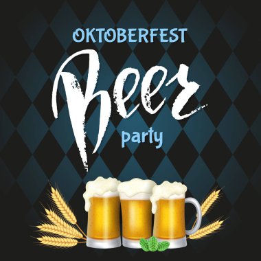 Oktoberfest yazı, bir bardak bira. Sonbahar tatil. Vektör çizim Eps10.