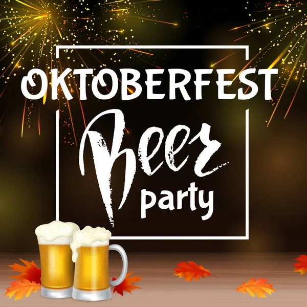 Oktoberfest yazı, bir bardak bira. Sonbahar tatil. Vektör çizim Eps10.