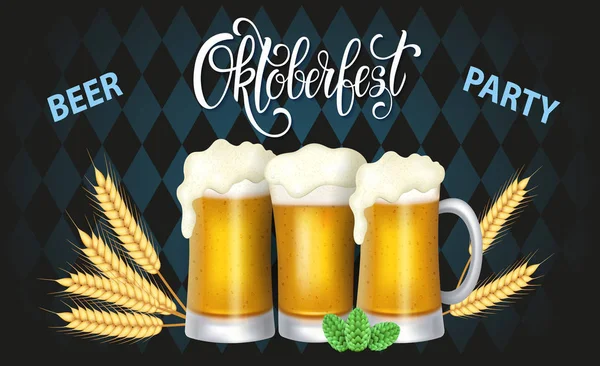 Oktoberfest yazı, bir bardak bira. Sonbahar tatil. Vektör çizim Eps10.