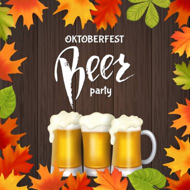 Oktoberfest yazı, bir bardak bira. Sonbahar tatil. Vektör çizim Eps10.