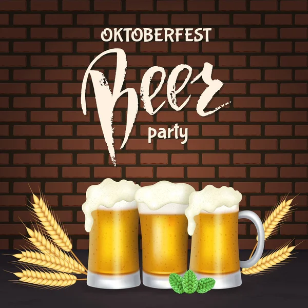 Oktoberfest yazı, bir bardak bira. Sonbahar tatil. Vektör çizim Eps10.