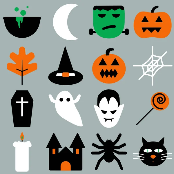 Conjunto de objetos de Halloween, calabazas y letras. Tarjeta de felicitación para fiesta y venta. Ilustración vectorial EPS10 . — Archivo Imágenes Vectoriales