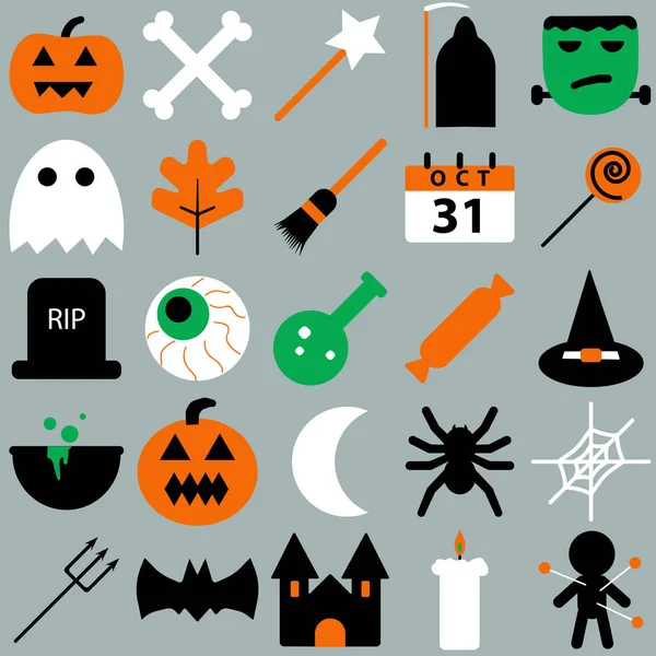 Conjunto de objetos halloween, abóboras e letras. Cartão de saudação para festa e venda. Ilustração vetorial EPS10 . — Vetor de Stock
