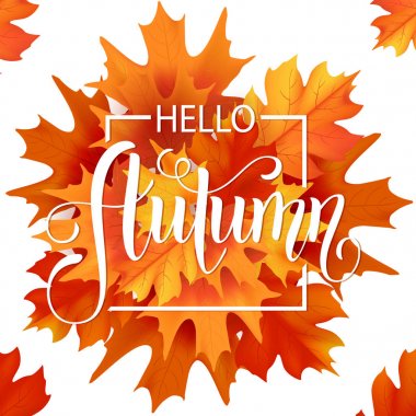 Sonbahar elle çizilmiş yazı. Arka plan yaprak. Vektör çizim Eps10.