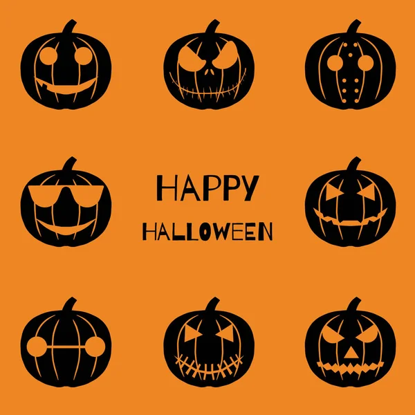 Conjunto de objetos de Halloween, calabazas y letras. Tarjeta de felicitación para fiesta y venta. Ilustración vectorial EPS10 . — Archivo Imágenes Vectoriales