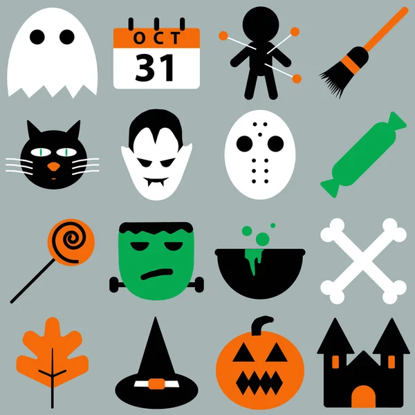 Cadılar Bayramı nesneleri, kabak ve yazı kümesi. Parti ve satış için tebrik kartı. Vektör çizim Eps10.