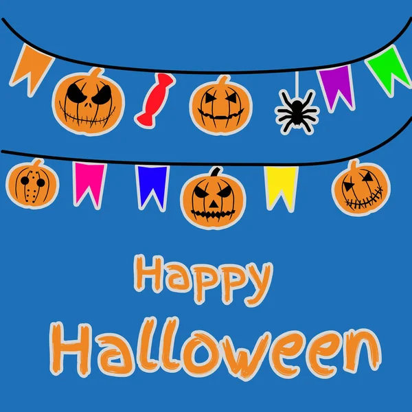 Conjunto de objetos de Halloween, calabazas y letras. Tarjeta de felicitación para fiesta y venta. Ilustración vectorial EPS10 . — Archivo Imágenes Vectoriales