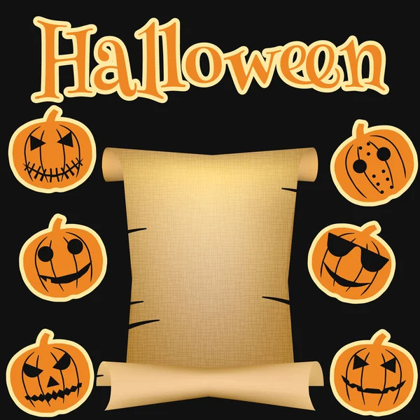 Conjunto de objetos de Halloween, calabazas y letras. Tarjeta de felicitación para fiesta y venta. Ilustración vectorial EPS10 . — Vector de stock