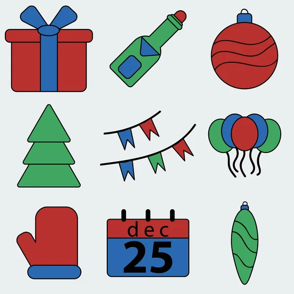 Рождественские украшения, снежинки, подарки, иконы. Зимние каникулы. Векторное развитие S10 . — стоковый вектор