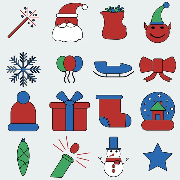 Рождественские украшения, снежинки, подарки, иконы. Зимние каникулы. Векторное развитие S10 . — стоковый вектор