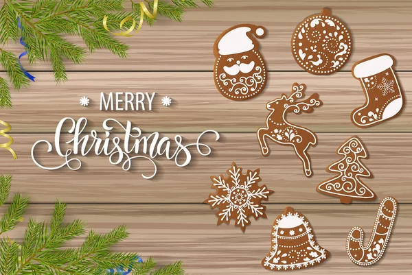 Sada Vánoční Perníčky Zdobené Soubory Cookie Vánoční Stromeček Dárky Sněhové — Stockový vektor