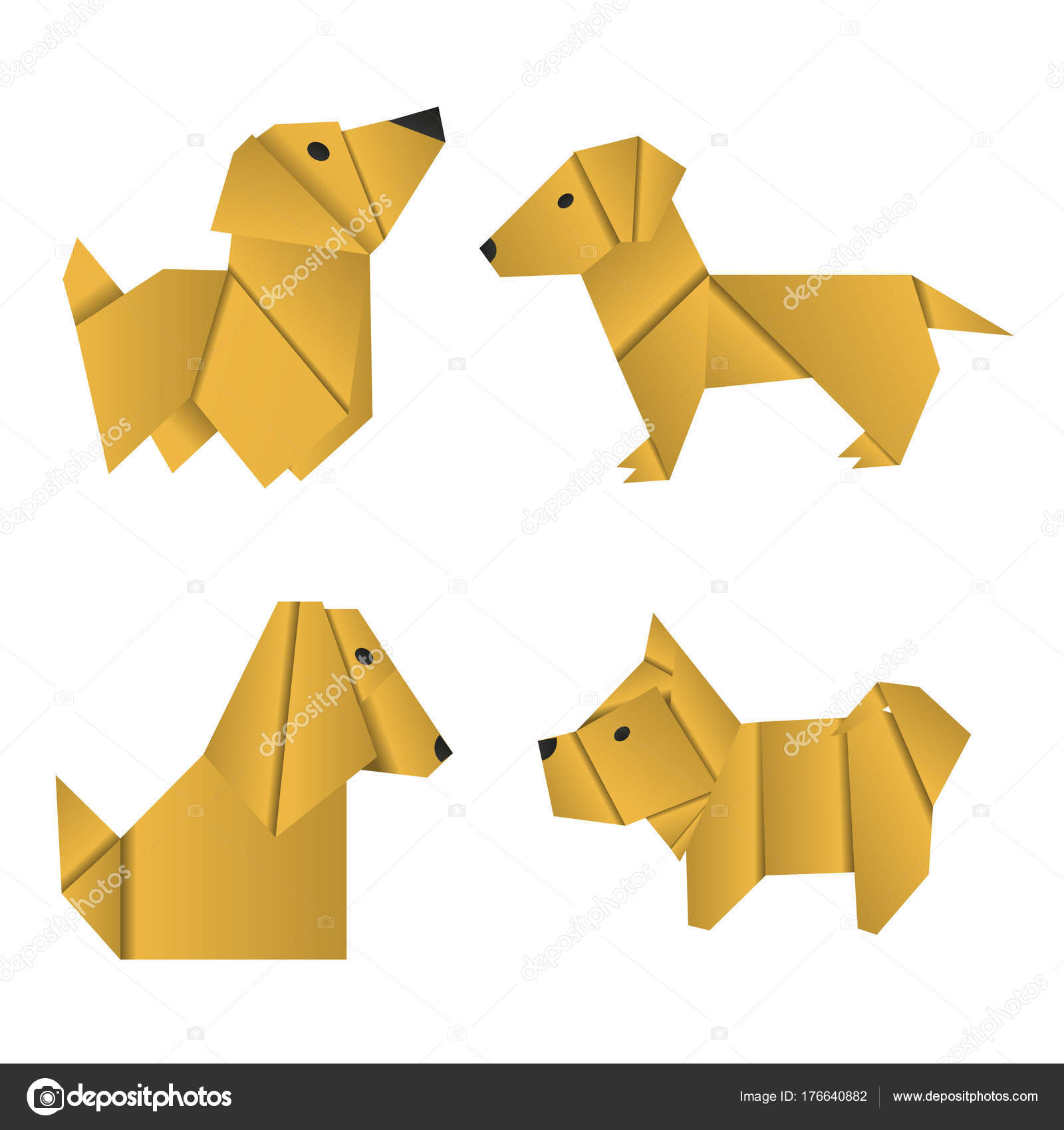 Conjunto Perros Origami Papel Símbolo Del Año 2018 Vector