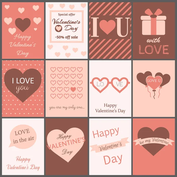 Sammlung Rosafarbener Und Weißer Valentinstags Tageskarten Verkauf Und Anderer Flyer — Stockvektor