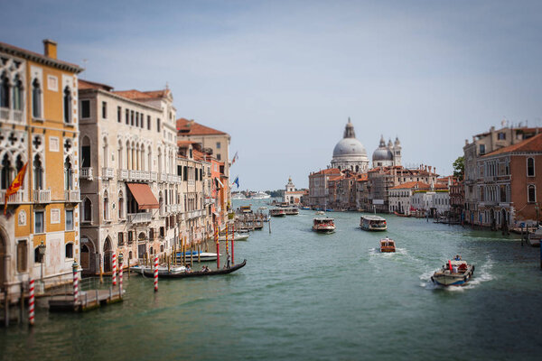 Tilt-shift landscape of Canal Grande and Salute, Venice