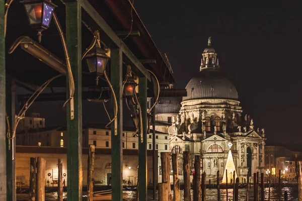 Vista Nocturna Basilica Della Salute Venecia Italia — Foto de Stock