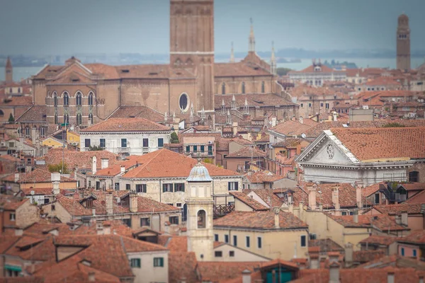 Tilt shift effect of Venice houses roofs near San Barnaba church — Stock Photo, Image