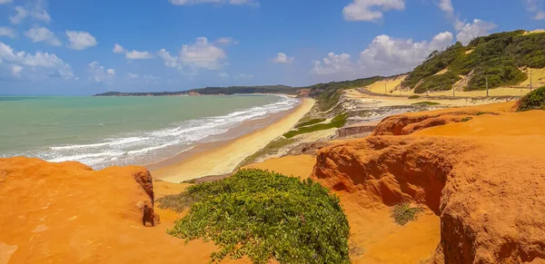 Panorama of brazilian beach with dunes bathed by ocean waves