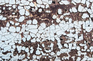 Çatlak mavi boyalı paslı demirin desenli arka planı.