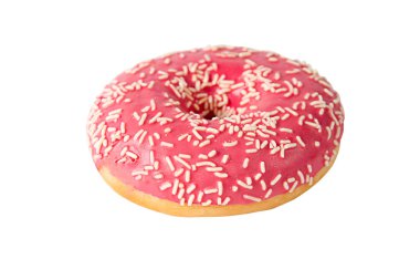 Pembe çörek beyaz arka planda izole edilmiş. Üst görünüm.