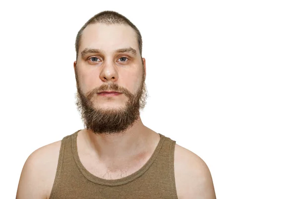 Yakın plan portre ciddi sakallı, sakalsız adam izole bir arka plan. — Stok fotoğraf