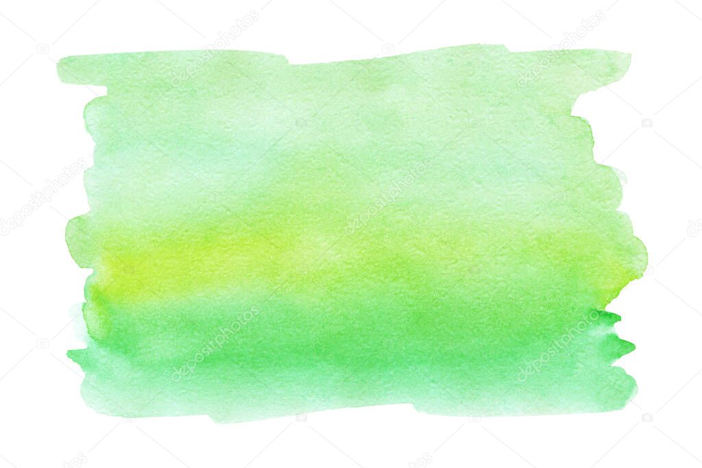 Green splash watercolor hand drawn paper texture background business card with space for text or image, isolated.